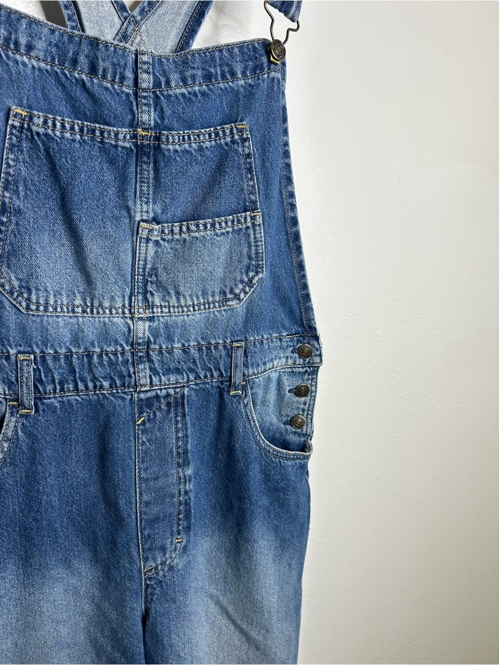 Free People 100% Cotton Ziggy Denim Straight Leg Overalls Medium Wash - Picture 7 of 15